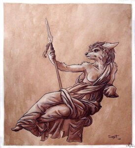 Rating: Questionable Score: 0 Tags: anthro breasts calliope_(muse) canid canine canis classical clothed clothing e621 female inspired_by_formal_art mammal melee_weapon misplaced_spigot muse nipples one_breast_out polearm solo spear topless weapon wolf User: bunchy7s