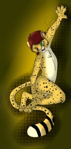 Rating: Safe Score: 0 Tags: abstract_background anthro brown_hair cheetah cherryvimto chest_tuft claws e621 felid feline fur green_eyes hair male mammal nsti nude pose simple_background smile solo spots tuft yellow_body yellow_fur User: bunchy7s