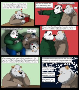 Rating: Safe Score: 0 Tags: angst bear blush bod canid canine canis cigarette clothed clothing comic dialogue domestic_dog e621 english_text fully_clothed giant_panda heart_symbol heterochromia hi_res jakegr kanon male male/male mammal multiple_scenes overweight romantic romantic_couple slice_of_life text User: bunchy7s