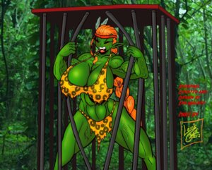 Rating: Questionable Score: 0 Tags: accessory bars blush bottomwear cage clothed clothing e621 fangs feathers female forest green_body green_skin hair headband humanoid jungle loincloth lon40 muscular muscular_female muscular_humanoid not_furry orange_hair outside plant prisoner shrapnel_(character) skimpy solo teeth tree User: bunchy7s