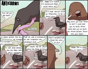 Rating: Questionable Score: 0 Tags: ambiguous_gender avian bird cannibalism christianity comic corvid corvus_(genus) crow disembowelment duo e621 english_text entrails feral foxbane gore humor oscine outside passerine religion road roadkill text toony User: bunchy7s