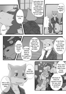 Rating: Safe Score: 0 Tags: anthro canid canine canis chest_tuft clothing comic cotton_(artist) dialogue domestic_dog duo e621 english_text fur greyscale male mammal monochrome natsume_(tooboe_bookmark) nitobe text tooboe_bookmark tuft User: bunchy7s