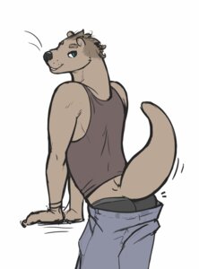 Rating: Questionable Score: 0 Tags: anthro biped blue_eyes bottomwear bottomwear_down butt clothed clothing e621 hi_res looking_at_viewer looking_back malachi_(ritts) male mammal mustelid otter pants pants_down partially_clothed raised_tail rear_view ritts solo standing tail User: bunchy7s