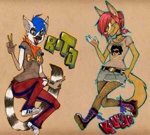 Rating: Safe Score: 0 Tags: alternative_fashion anthro bangs blue_hair boots bottomwear brown_clothing brown_eyes brown_topwear buckle canid canine character_badge_(artwork) choker clothing combat_boots denim denim_bottomwear denim_clothing denim_skirt e621 female fishnet_clothing footwear full-length_portrait gem gesture green_eyes group hair hand_gesture jeans jewelry kerchief kilcodo kilcodo_(fursona) laced_boots lemur looking_at_viewer mammal miniskirt necklace opiumrevolution outline pants pearl_(gem) portrait pose primate red_bottomwear red_clothing red_hair ring-tailed_lemur rita_the_lemur shirt shoes skirt smile sneakers strepsirrhine stripes tail topwear torn_bottomwear torn_clothing torn_pants traditional_media_(artwork) v_sign waving y2k_(fashion) User: bunchy7s