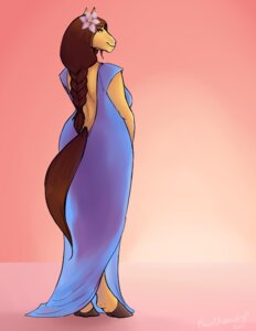 Rating: Safe Score: 0 Tags: anthro biped braided_hair brown_hair clothed clothing dress e621 equid equine female flower hair hooves horse long_hair looking_at_viewer looking_back mammal pinup plant pose revadiehard simple_background solo standing tail wide_hips User: bunchy7s