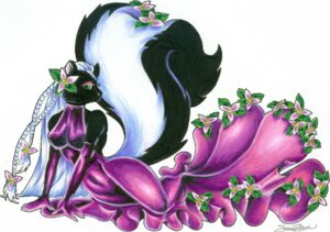 Rating: Safe Score: 0 Tags: anthro biped black_body black_fur blue_eyes braided_hair clothed clothing dress e621 female flower fur gloves green_eyes hair handwear looking_at_viewer lying mammal mephitid multicolored_body plant purple_clothing sandy_schreiber simple_background skunk solo tail trillium_(flower) white_background white_body white_fur white_hair User: bunchy7s