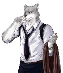 Rating: Safe Score: 0 Tags: 5_fingers accessory anthro belt biped blue_eyes canid canine canis cigarette clock clothed clothing collared_shirt colored_sketch dress_shirt e621 fingers fliegen80s fully_clothed fur grey_body grey_fur holding_clothing holding_object humanoid_hands looking_at_viewer male mammal necktie rolled_up_sleeves shirt simple_background sketch smile smoking solo standing topwear watch white_background white_body white_fur wolf wristwatch User: bunchy7s