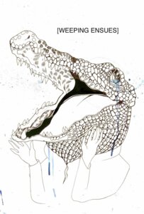 Rating: Safe Score: 0 Tags: bodily_fluids clara_bacou clothing crocodile crocodilian crying e621 english_text hi_res hoodie male reptile scalie simple_background solo spot_color tears text topwear white_background User: bunchy7s