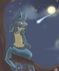 Rating: Safe Score: 0 Tags: 5:6 ambiguous_gender anthro badpotato biped black_body black_fur blue_body blue_fur butt canid canine detailed_background e621 fur generation_4_pokemon lucario mammal moon night nintendo plant pokemon pokemon_(species) red_eyes sitting sky solo star stargazing starry_sky tail toony tree wood yellow_body yellow_fur User: bunchy7s