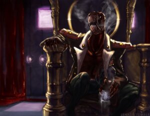 Rating: Safe Score: 0 Tags: 5_fingers absurd_res anthro belt bottomwear brown_body brown_skin chair claws clothed clothing coat container cup dedan_(off) e621 fingers front_view furniture hi_res holding_container holding_cup holding_object inside lenalis male monster off_(game) open_mouth pants partially_clothed smoke solo suit teeth throne topwear User: bunchy7s