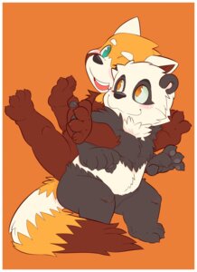 Rating: Safe Score: 0 Tags: ailurid anthro bear blue_eyes duo e621 fur gazpacho giant_panda hi_res male mammal orange_background orange_eyes red_panda simple_background tail tairu tavi User: bunchy7s