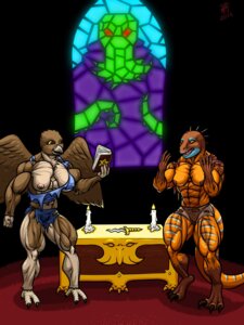 Rating: Questionable Score: 0 Tags: 2013 3:4 after_transformation altar anthro avian beak bird book breasts candle claws clothing dagger digital_media_(artwork) digitigrade dinosaur duo e621 feathered_wings feathers feet female full-length_portrait hi_res knife melee_weapon monster muscular muscular_female nails non-mammal_breasts occult_symbol pentagram portrait prehistoric_species reptile ritual scalie stained_glass swemu swemue symbol tail talons thick_tail toes torn_clothing weapon window wings User: bunchy7s