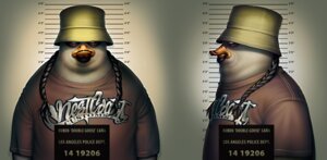 Rating: Safe Score: 0 Tags: anatid anseriform anthro avian beard bird braided_hair chart clothed clothing duck e621 ear_piercing english_text facial_hair frown gang hair hat headgear headwear height_chart imperial_unit jail_placard jewelry logo logo_print male mugshot necklace number piercing placard print_clothing print_shirt print_topwear prison prisoner scowl shirt shirt_logo sign solo steffen_winkler text text_on_clothing text_on_shirt text_on_topwear text_print topwear unit User: bunchy7s