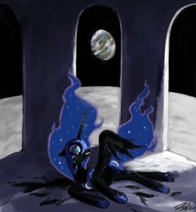 Rating: Safe Score: 0 Tags: 2011 banishment black_body black_feathers cutie_mark detailed detailed_background e621 equid equine feathered_wings feathers female feral friendship_is_magic hasbro hi_res horn john_joseco mammal moon my_little_pony mythological_creature mythological_equine mythology nightmare_moon_(mlp) sad scared solo toony winged_unicorn wings User: bunchy7s