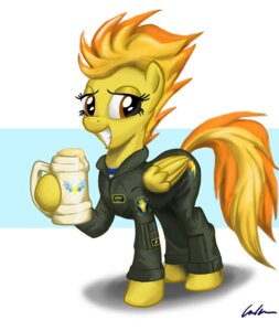 Rating: Safe Score: 0 Tags: 2013 absurd_res badge blonde_hair brown_eyes cider clothing container coveralls cup e621 equid equine feathered_wings feathers female foam friendship_is_magic hair hasbro hi_res holding_container holding_cup holding_object looking_at_viewer mammal mattings multicolored_hair my_little_pony mythological_creature mythological_equine mythology orange_hair pegasus quadruped smile solo spitfire_(mlp) stein two_tone_hair wings wonderbolts_(mlp) yellow_body yellow_feathers User: bunchy7s
