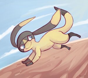 Rating: Safe Score: 0 Tags: action_pose ambiguous_gender black_markings cloud digital_media_(artwork) dipstick_tail e621 facial_markings feral generation_6_pokemon gloves_(marking) head_markings helioptile jumping kiytt leg_markings long_ears looking_back markings midair multicolored_tail nintendo outside pokemon pokemon_(species) pose quadruped running side_view signature sky smile socks_(marking) solo tail tail_markings tan_body tan_skin two_tone_tail User: bunchy7s