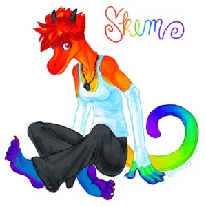 Rating: Safe Score: 0 Tags: 2007 alternative_fashion anthro chameleon dog_tags e621 female hippie kabuki_homewood lizard multicolored_body rainbow rainbow_body reptile scalie simple_background skem solo sparklefur tail white_background y2k_(fashion) User: bunchy7s