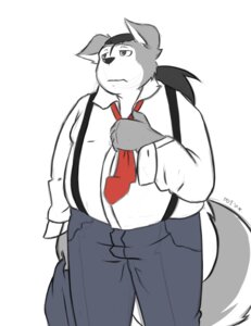 Rating: Safe Score: 0 Tags: 2010 anthro black_nose canid canine canis clothed clothing domestic_dog e621 freakman grey_eyes hi_res husky male mammal nordic_sled_dog overweight overweight_anthro overweight_male signature simple_background solo spitz tail white_background User: bunchy7s