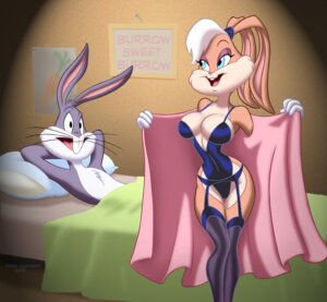 Rating: Questionable Score: 0 Tags: 2013 anthro bed bedding black_clothing black_leotard blanket blonde_hair blue_eyes breasts buckteeth bugs_bunny cleavage clothed clothing drew_gardner duo e621 female fur furniture garter_belt garter_straps grey_body grey_fur hair hi_res inside lagomorph legwear leotard leporid lingerie lola_bunny looney_tunes male mammal open_clothing open_mouth open_robe orange_body orange_fur pillow rabbit robe short_hair stockings teeth underwear warner_brothers whiskers white_body white_fur wide_hips User: bunchy7s