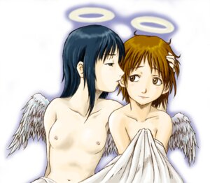 Rating: Questionable Score: 0 Tags: 2girls angel bed_sheet biting black_hair breasts brown_eyes brown_hair ear_biting female haibane haibane_renmei halo lowres multiple_females multiple_girls rakka reki rule34 sheets small_breasts static_cling under_covers wings yuri User: bunchy7s