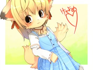 Rating: Safe Score: 0 Tags: 4:3 abstract_background anthro biped blonde_hair blush canid canine clothing dress e621 female fox fuyunon hair heart_symbol looking_away mammal ribbons simple_background smile solo standing tail young young_anthro young_female User: bunchy7s