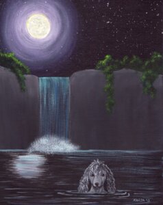 Rating: Safe Score: 0 Tags: 2012 black_eyes black_nose canid canine canis cool_colors domestic_dog e621 female full_moon karja looking_at_viewer mammal moon night outside poodle scenery sky solo star starry_sky swimming water waterfall User: bunchy7s