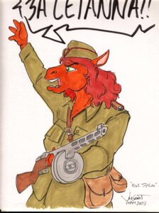 Rating: Safe Score: 0 Tags: anthro clothing e621 equid female fur green_eyes gun gymnastorka hair joseph_stalin mammal military orange_body orange_fur orange_hair pilotka politics ppsh-41 rabbi-tom ranged_weapon red_shetland russian russian_text simple_background solo soviet_union star submachine_gun text uniform weapon white_background world_war_2 User: bunchy7s