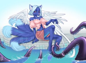 Rating: Safe Score: 0 Tags: 2009 anthro blue_body blue_fur blue_hair bottomwear canid canine clothing detailed_background e621 feathered_wings feathers feet female fox fur hair hindpaw kivie luckypan mammal multi_tail paws red_eyes skirt solo swimming_pool tail tentacles toony water wings User: bunchy7s