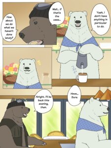Rating: Safe Score: 0 Tags: 3:4 bear beverage brown_bear brown_body brown_fur clothing comic container cross dialogue duo e621 english_text eyewear eyewear_on_head food fur grizzly_(shirokuma_cafe) grizzly_bear hat headgear headwear jar kumao male mammal okatana open_mouth polar_bear shirokuma shirokuma_cafe sunglasses sunglasses_on_head tea text translated ursine wearing_sunglasses User: bunchy7s