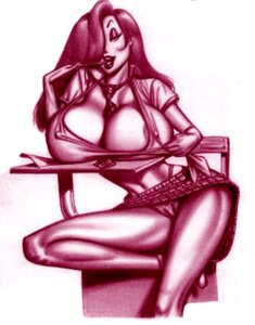 Rating: Explicit Score: 0 Tags: 00s 2000s 2008 amblin_entertainment big_breasts biting_pencil breasts desk disney eyeshadow female female_only hair_over_one_eye holding_pencil human jessica_rabbit julius_zimmerman long_hair looking_at_viewer monochrome pencil rule34 school_uniform sitting_at_desk solo who_framed_roger_rabbit User: bunchy7s