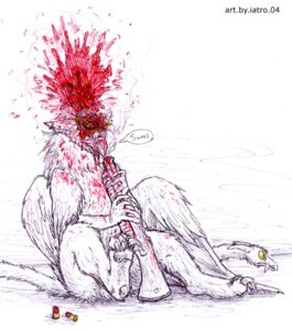 Rating: Explicit Score: 0 Tags: 2004 amber_eyes anthro avian beak bird blood blood_splatter bodily_fluids e621 feathered_wings feathers gore gun iatro male ranged_weapon shell shotgun simple_background solo suicide tail weapon white_background wings User: bunchy7s