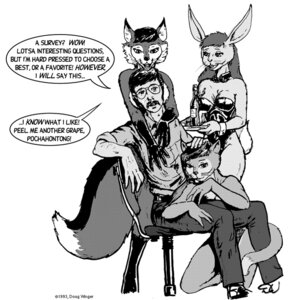 Rating: Questionable Score: 0 Tags: 1993 anthro canid canine domestic_cat doug_winger doug_winger_(character) e621 english_text eyewear facial_hair felid feline felis female fox glasses group human kneeling lagomorph leporid male mammal monochrome mustache rabbit self_portrait simple_background tail text waiter User: bunchy7s