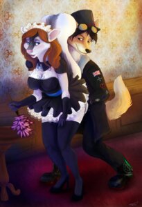 Rating: Questionable Score: 0 Tags: absurd_res alternative_fashion amadeus_phoenix anthro blush canid canine clothing duo e621 female fox grope hat headgear headwear hi_res maid_uniform male mammal mephitid raised_tail ronja skunk steampunk tail tazara top_hat uniform User: bunchy7s