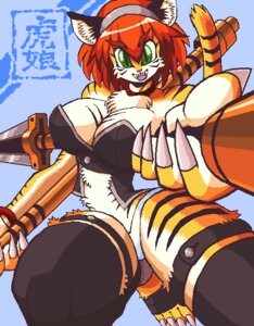 Rating: Questionable Score: 0 Tags: anthro armor bare_shoulders big_breasts breasts chest_tuft choker claws cleavage clothed clothing digital_media_(artwork) e621 ear_tuft felid female fur green_eyes hair holding_object holding_weapon jewelry looking_at_viewer mammal melee_weapon midriff necklace oekaki open_mouth pantherine polearm ramu red_hair solo stripes swordstaff tail thick_thighs tiger toysaurer tuft unconvincing_armor weapon User: bunchy7s