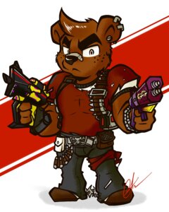 Rating: Safe Score: 0 Tags: 4:5 anthro bear e621 ear_piercing gun hi_res lilchu male mammal piercing ranged_weapon solo weapon User: bunchy7s