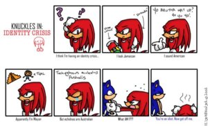 Rating: Safe Score: 0 Tags: 2006 anthro arm_grab base_two_layout black_nose blue_body blue_fur bodily_fluids clothing comic confusion content_repetition crooked_tail crying dialogue directional_arrow dreadlocks duo e621 echidna english_text eulipotyphlan eyes_closed footwear fur gen8hedgehog gesture hair hand_gesture hand_on_head handwear hedgehog humor knuckles_the_echidna looking_aside looking_at_another male mammal mittens monotreme mostly_nude one_page_comic open_mouth pointing pronounced_browridge purple_eyes question_mark red_body red_fur red_hair sega seven_frame_image shoes side_view simple_background smile sonic_adventure sonic_the_hedgehog sonic_the_hedgehog_(series) tail tan_body tan_skin tears text thinking thoughtful_expression tikal_the_echidna toony two_row_layout white_background wide_eyed yelling User: bunchy7s