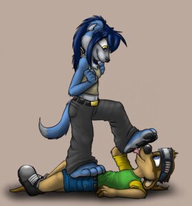 Rating: Questionable Score: 0 Tags: 4_toes accessory anthro barefoot belt big_feet bite biting_lip biting_own_lip black_nose blue_body blue_eyes blue_fur blue_hair bottomwear brown_body brown_fur c0nnerc00n clothing denim denim_bottomwear denim_clothing duo e621 eye_contact feet female female_on_top foot_fetish foot_lick foot_play footwear fur grey_background hair happy headband hi_res hindpaw jeans licking lips looking_at_another lying male male_on_bottom manki multicolored_body multicolored_fur on_back on_bottom on_one_leg on_top pants pawpads paws plantigrade pockets ponytail self_bite shirt shoes side_view simple_background soles standing tail toes tongue tongue_out topwear two_tone_body two_tone_fur yellow_eyes User: bunchy7s