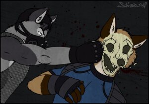 Rating: Questionable Score: 0 Tags: anthro black_border blood blood_splatter bodily_fluids bone border canid canine canis cracked duo e621 ethan_wolfcat fight fox internal knocked_out_tooth male mammal mortal_kombat pain punch schizowolf skull teeth violence wolf User: bunchy7s