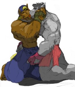 Rating: Questionable Score: 0 Tags: abs anthro belt biceps blonde_hair bottomwear brown_body brown_fur canid canine clothed clothing da2p duo e621 ear_piercing eyes_closed fur galen gloves grey_body grey_fur grey_hair grope hair handwear hat headgear headwear jewelry kissing kneeling male male/male mammal muscular necklace pants pecs piercing pose romantic romantic_couple shorts shumir tongue topless User: bunchy7s