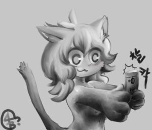 Rating: Questionable Score: 0 Tags: anthro berninsavi cellphone domestic_cat e621 electronics felid feline felis female greyscale hair korean_text long_hair mammal monochrome nude phone smartphone solo text translated User: bunchy7s