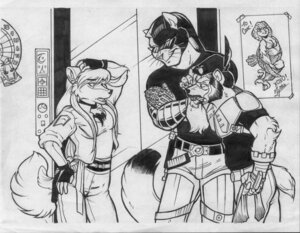 Rating: Safe Score: 0 Tags: 2010 anthro armor artist_collaboration canid canine canis carcslide cockiestspaniel cybernetics cyborg domestic_cat e621 eyewear felid feline felis female glasses group hair long_hair machine male mammal monochrome scratch smile smirk smoking tail wolf User: bunchy7s