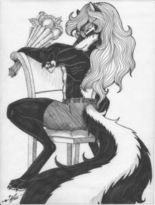 Rating: Safe Score: 0 Tags: anthro bouquet chair clothed clothing e621 eyewear furniture glasses greyscale hair hi_res long_hair looking_at_viewer male mammal mephitid monochrome purplegriffin simple_background skunk solo tail topless white_background wood wood_chair wood_furniture User: bunchy7s
