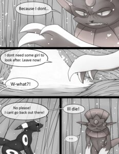 Rating: Safe Score: 0 Tags: bodily_fluids cave comic crying dialogue digital_drawing_(artwork) digital_media_(artwork) duo e621 eeveelution english_text female feral generation_2_pokemon generation_4_pokemon greyscale inside male monochrome nintendo pokemon pokemon_(species) shaded snow soft_shading speech_bubble tail tderek99 tears text umbreon weavile winter User: bunchy7s