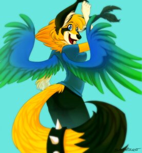 Rating: Safe Score: 0 Tags: anthro blue_eyes bottomwear clothed clothing conditional_dnp dipstick_tail e621 feathered_wings feathers female hi_res manda_panda markings pants sefeiren shirt solo spikes stripes tail tail_markings tongue topwear wings User: bunchy7s