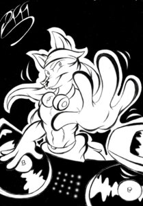 Rating: Safe Score: 0 Tags: anthro canid canine canis clothing disc_jockey e621 electronics headphones headphones_around_neck kerchief lupine_assassin malafaia male mammal monochrome solo turntable_(decks) wolf User: bunchy7s
