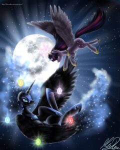 Rating: Safe Score: 0 Tags: 4:5 absurd_res crown duo e621 equid equine feathered_wings feathers female friendship_is_magic fur hair hasbro headgear hi_res horn kitsunehino mammal moon multicolored_hair my_little_pony mythological_creature mythological_equine mythology night nightmare_moon_(mlp) purple_body purple_fur purple_hair tiara twilight_sparkle_(mlp) two_tone_hair winged_unicorn wings User: bunchy7s