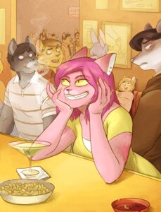 Rating: Safe Score: 0 Tags: anthro beverage canid canine canis cigarette clothed clothing domestic_cat e621 ear_piercing felid feline felis female food group male mammal piercing redvelvetbat wolf User: bunchy7s