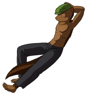 Rating: Safe Score: 0 Tags: 4_toes anthro barefoot biped bottomwear clothed clothing concession e621 eyes_closed feet hat headgear headwear lying male mammal nx-42 pangolin pants roland_le_fay scalie simple_background solo tail toes topless white_background User: bunchy7s