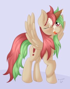 Rating: Safe Score: 0 Tags: 2012 blowsy blush brown_body brown_fur cutie_mark dessert digital_media_(artwork) e621 equid equine fan_character feathered_wings feathers female feral food fur hair hasbro ice_cream mammal multicolored_hair my_little_pony mythological_creature mythological_equine mythology one_eye_closed pegasus ratofdrawn simple_background solo two_tone_hair wings User: bunchy7s
