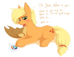 Rating: Safe Score: 0 Tags: 2011 applejack_(mlp) blackfury blonde_hair blush bodily_fluids clothing cowboy_hat dialogue digital_media_(artwork) e621 earth_pony english_text equid equine eyelashes female feral friendship_is_magic green_eyes hair hasbro hat headgear headwear horse looking_at_picture looking_down mammal my_little_pony open_mouth orange_body photo pony rainbow_dash_(mlp) side_view simple_background solo tail tears text unrequited_love white_background worried User: bunchy7s